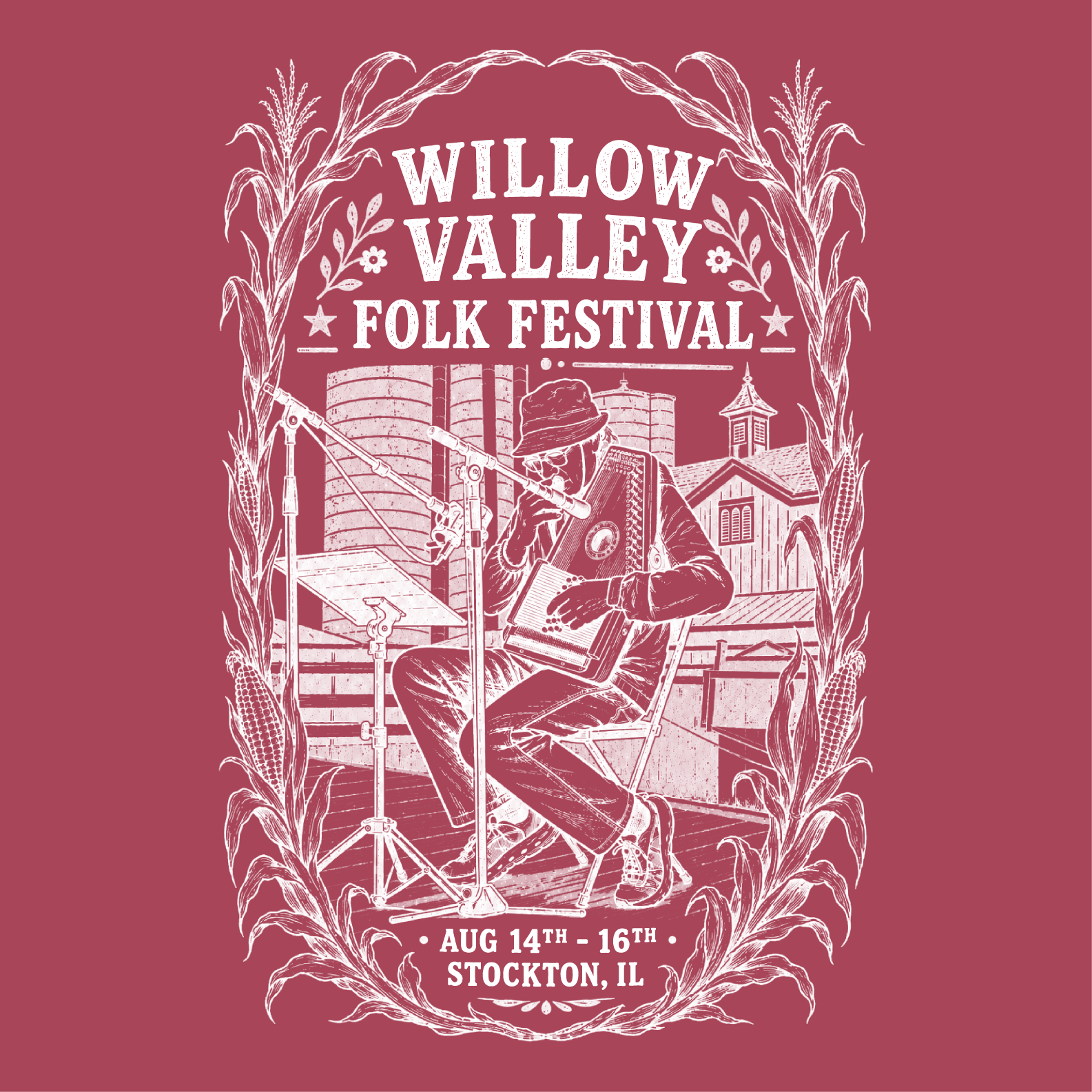 Willow Valley Folk Festival shirt design - zoomed