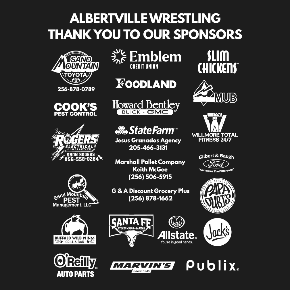2026 Albertville Wrestling Sponsor T-Shirts shirt design - zoomed