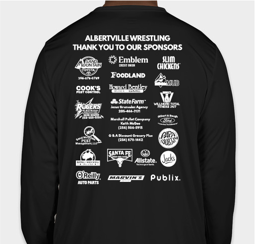 2026 Albertville Wrestling Sponsor T-Shirts Fundraiser - unisex shirt design - back