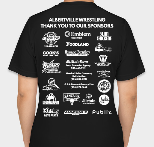2026 Albertville Wrestling Sponsor T-Shirts Fundraiser - unisex shirt design - back